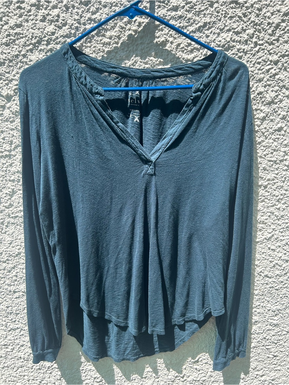 Velvet by Graham & Spencer Deep Teal Long-Sleeve V-Neck Top vintage slub small